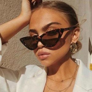 Brown Leopard Retro Slim Cateye Sunglasses